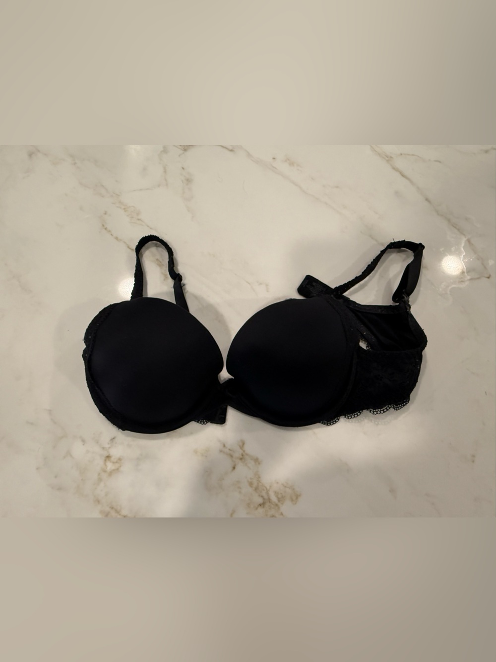 Lily of France Black Lace-Trim Push-Up Bra